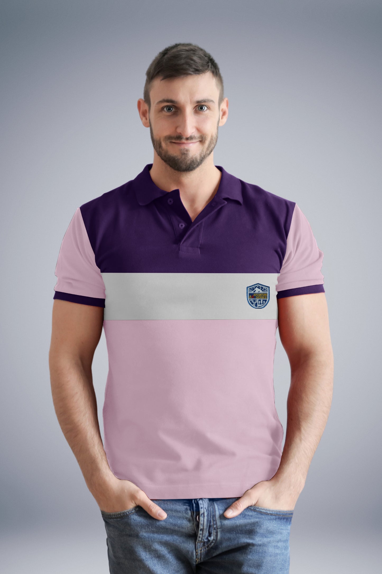 Purple & Pink Paneled Polo T-Shirt Timeless Edition