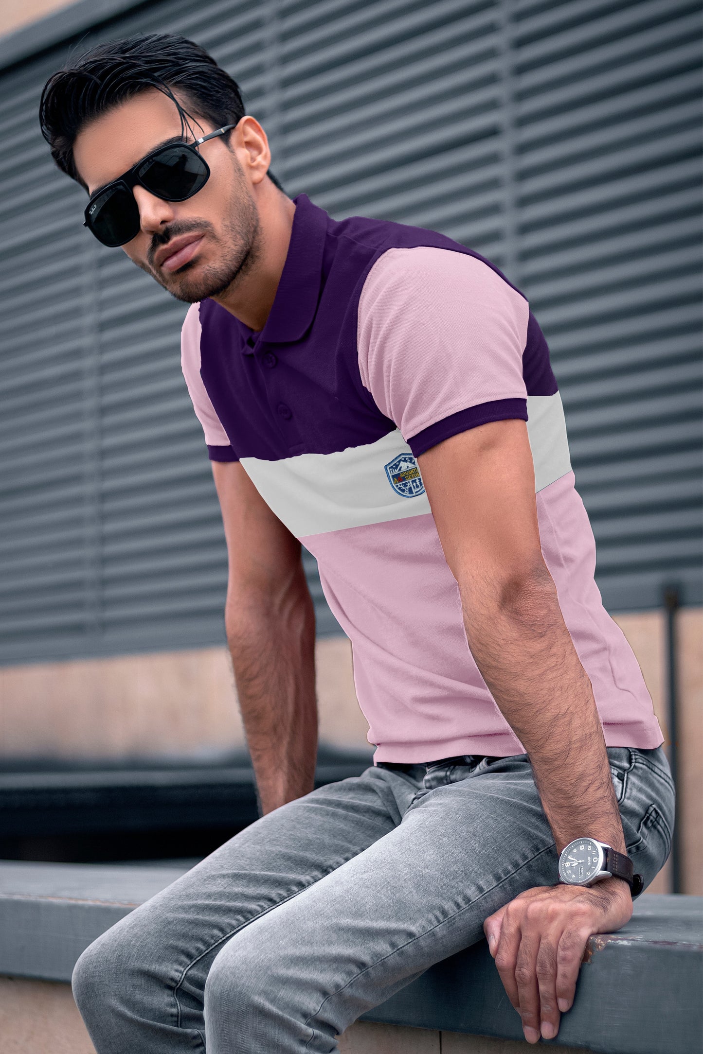 Purple & Pink Paneled Polo T-Shirt Timeless Edition