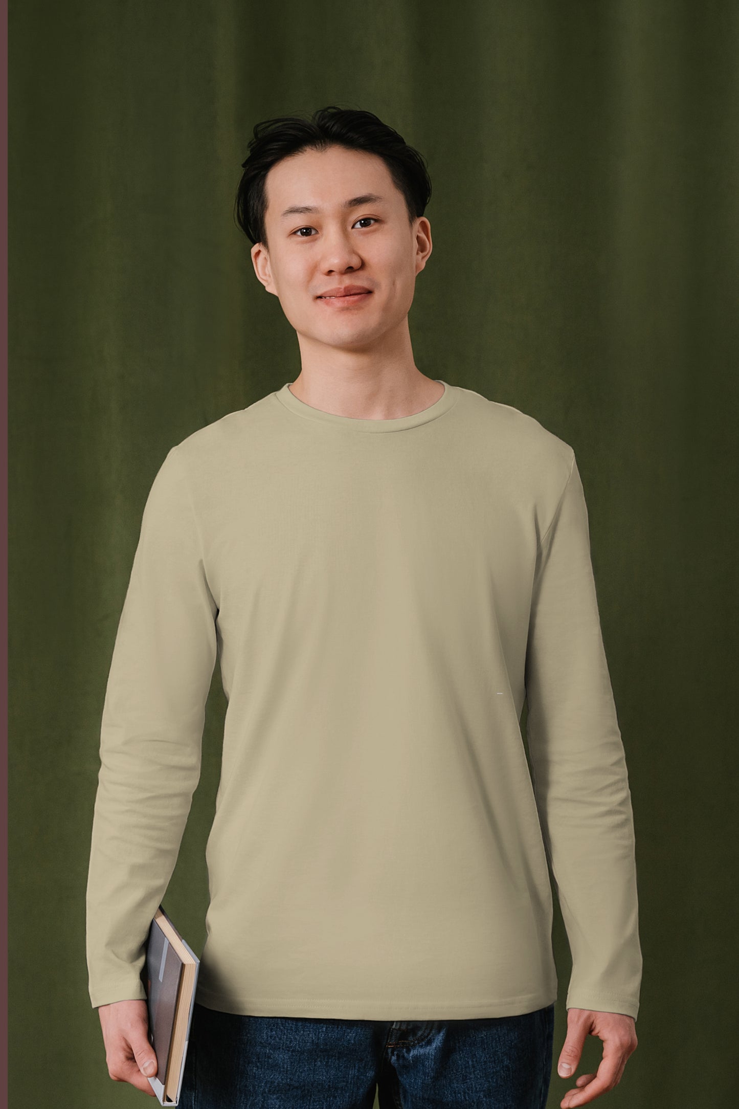 Khaki Solid Men Full Sleeve T-shirt - Adventure Series