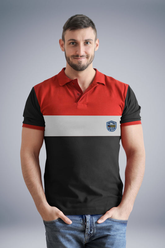 Red & Black Paneled Polo T-Shirt Timeless Edition