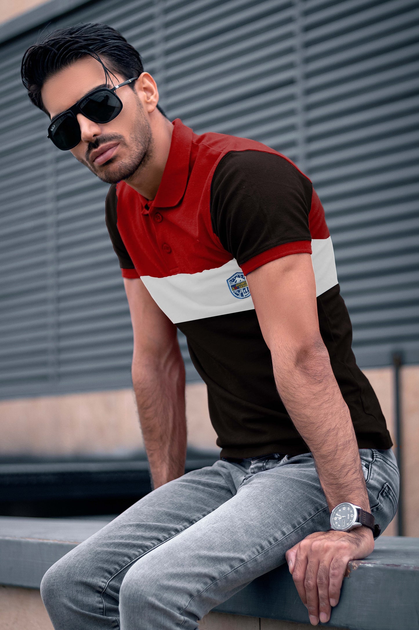 Red & Black Paneled Polo T-Shirt Timeless Edition