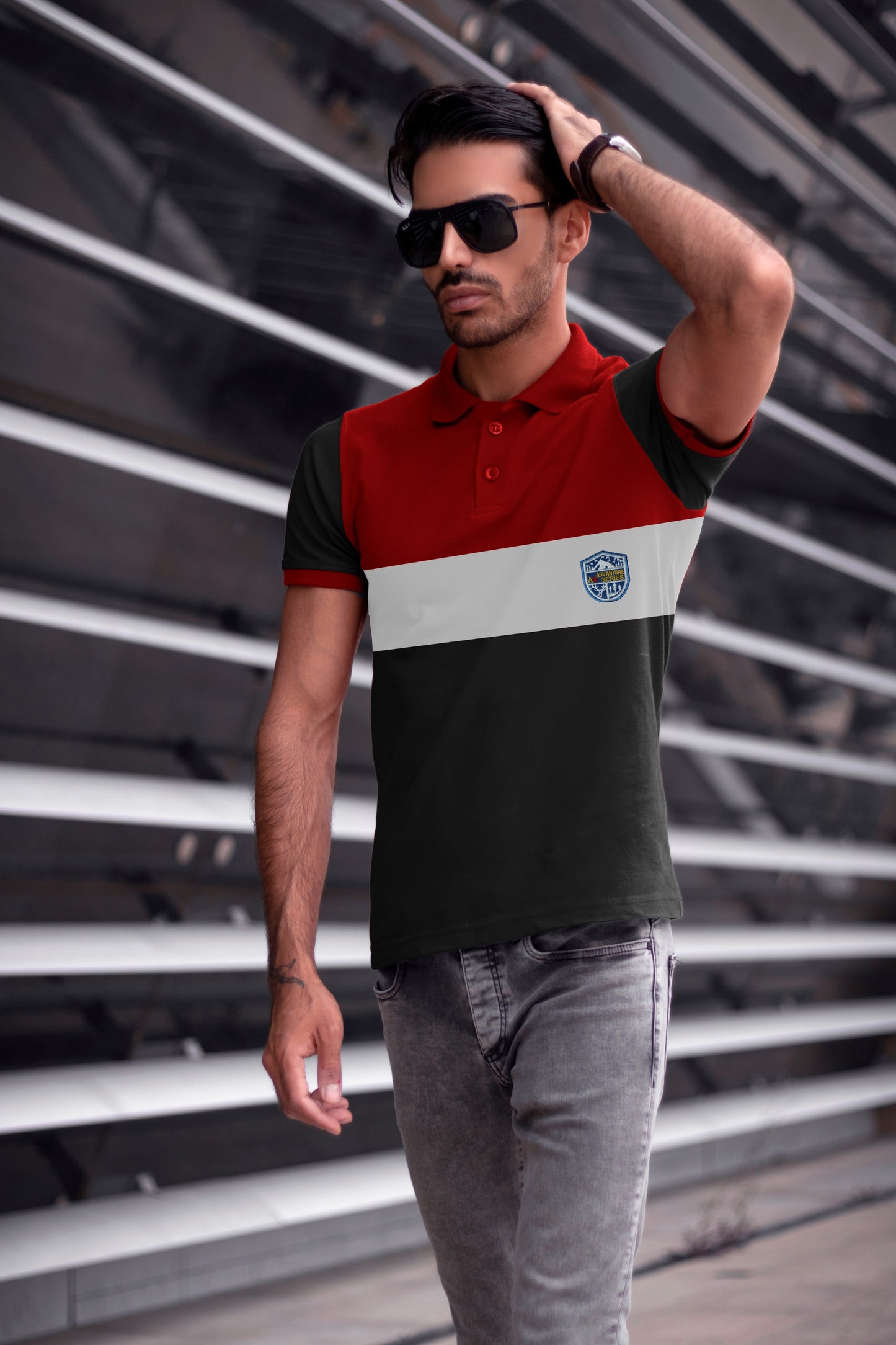 Red & Black Paneled Polo T-Shirt Timeless Edition