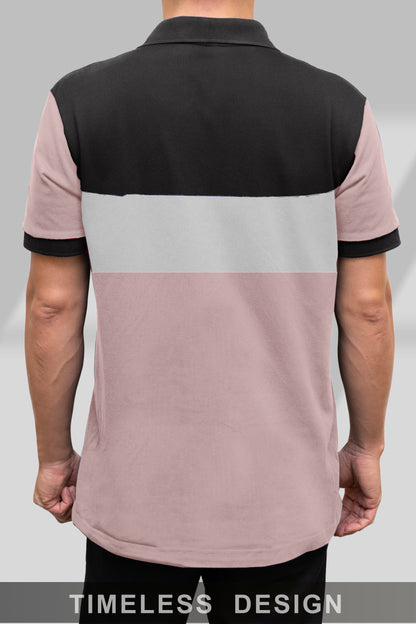 Black & Pink Paneled Polo T-Shirt Timeless Edition