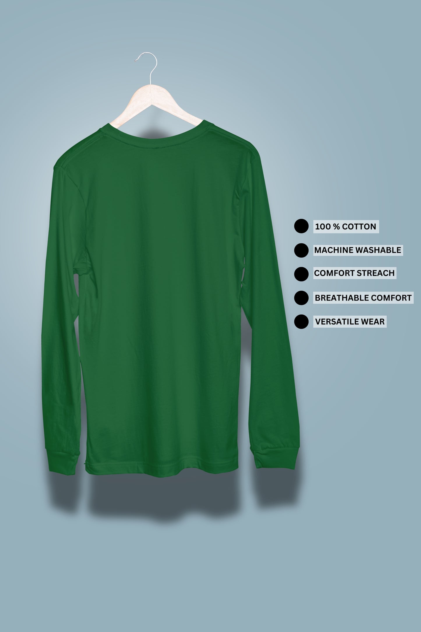 Dark Green Solid Men Full Sleeve T-shirt - Adventure Series