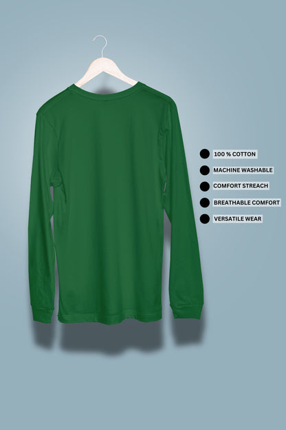 Dark Green Solid Men Full Sleeve T-shirt - Adventure Series