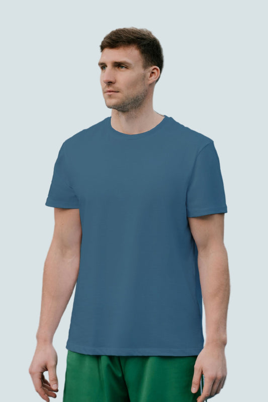 Steel Blue Solid Men T-shirt - Adventure Series