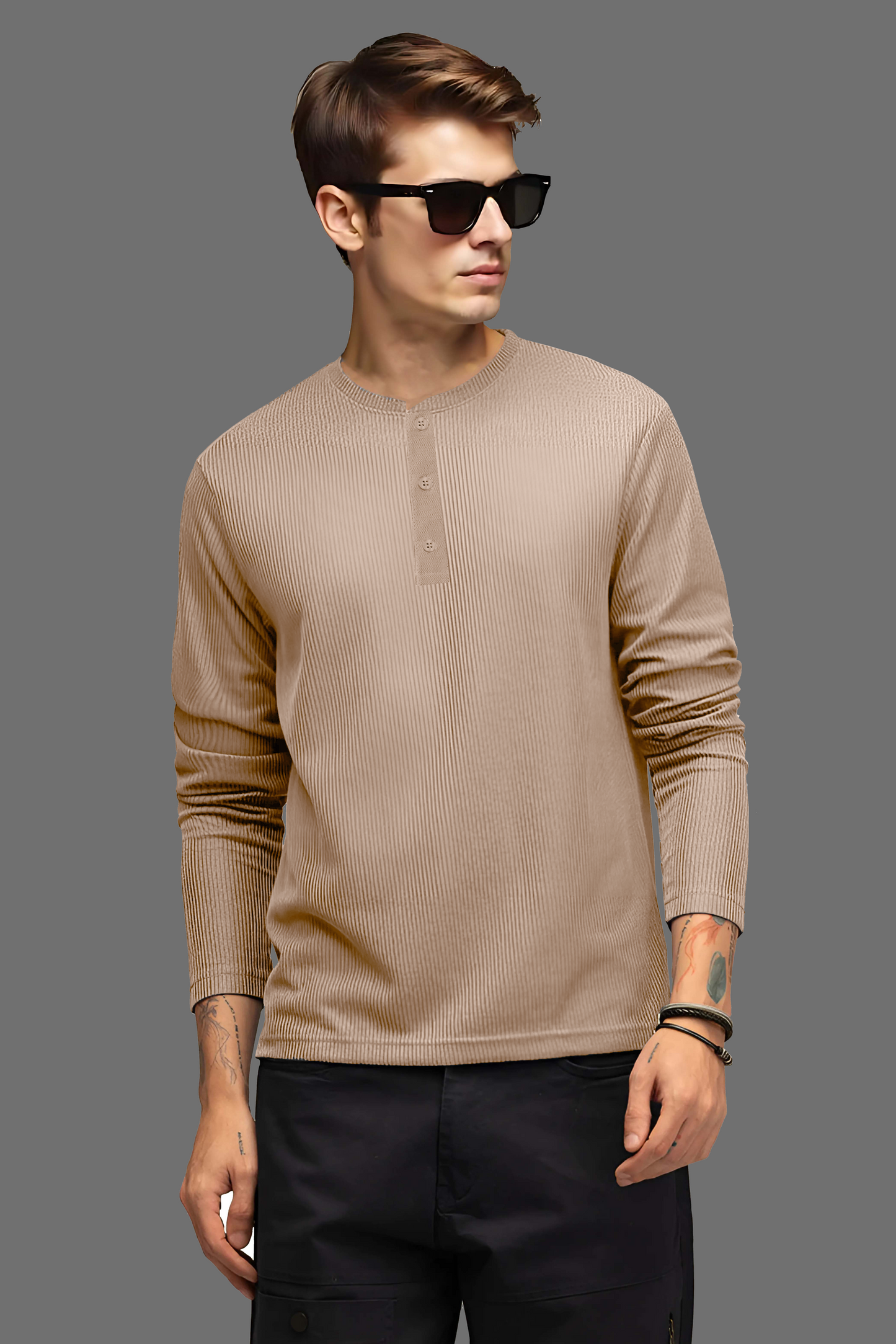 waffle texture Full Sleeve Premium Tshirt For Men's Fashion