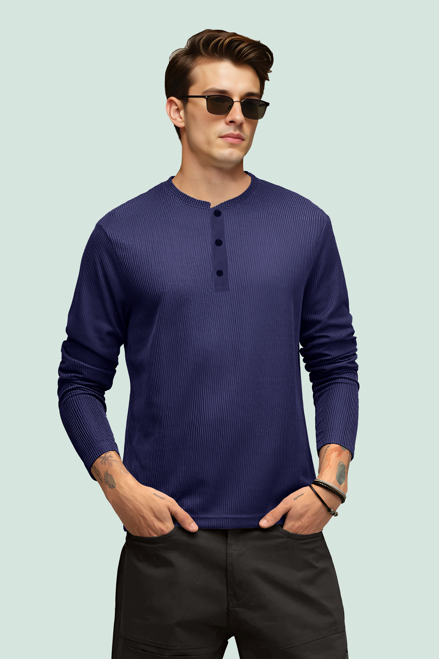 Men's Solid Waffle Textured Full Sleeve Tshirts